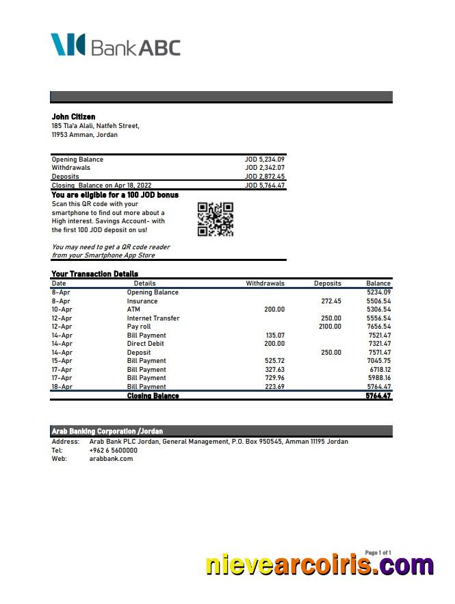 Jordan ABC Bank statement xls